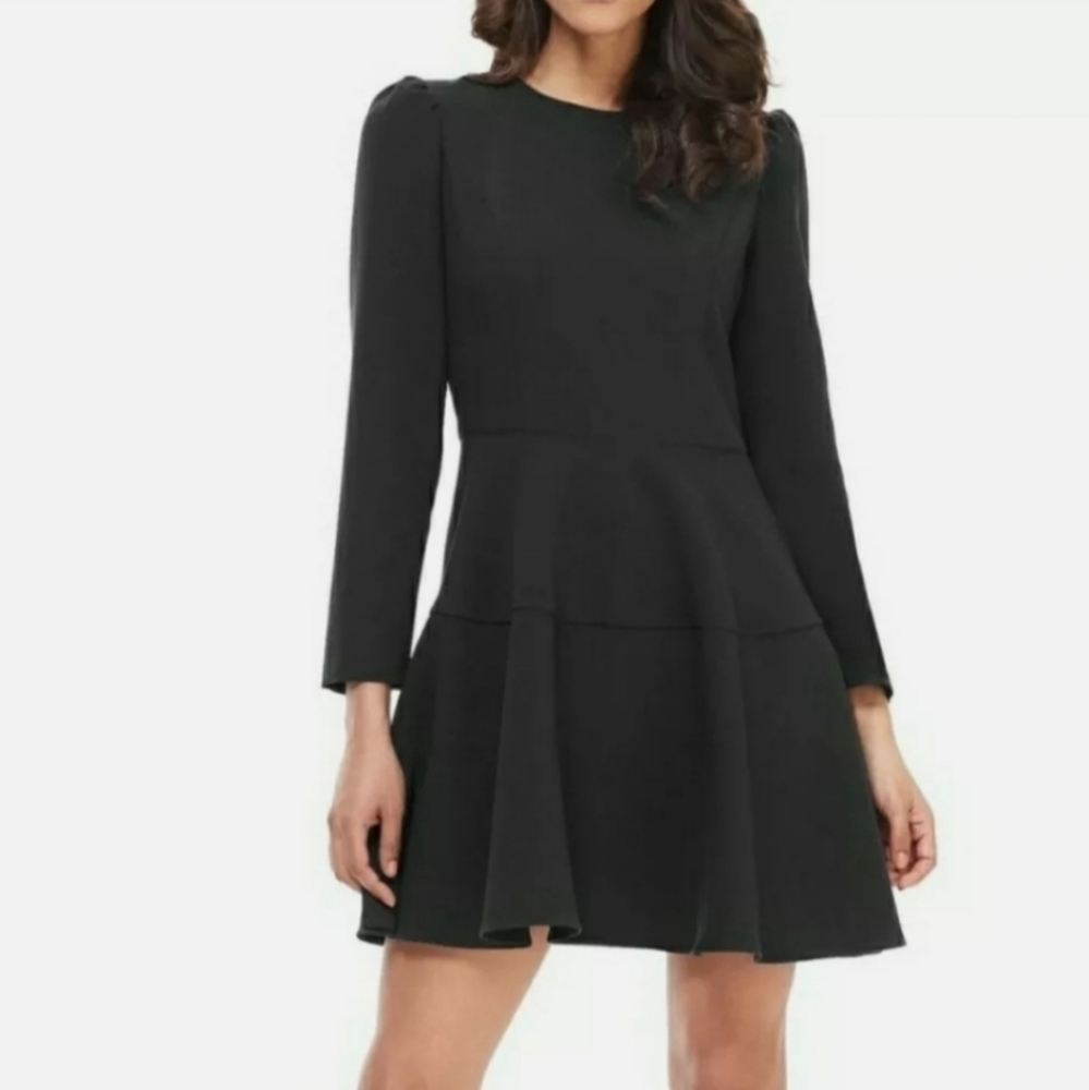 Gal Meets Glam Black Celeste Dress Round Neck Elegant Long Sleeve